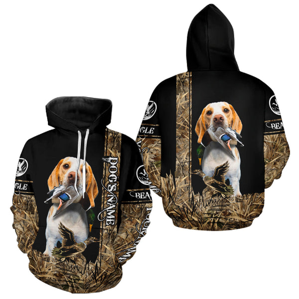 Maxcorners Duck Hunting with Beagle Dog Camo Custom Name All Over Print Shirts, Hunting Gifts LM1109