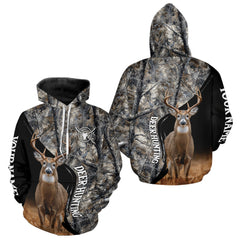 Maxcorners Winter Whitetail Deer Camo Customize Name 3D All Over Printed Long Sleeve Hunting Shirts for Men