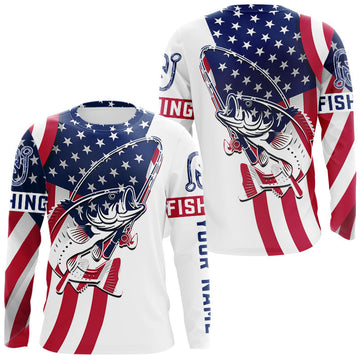 Maxcorners Bass Fishing American Flag Fishing Tournament Shirts, Personalized Bass Long Sleeve Fishing Jerseys LM1203