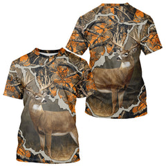 Maxcorners Whitetail Deer Hunting Custom Name Orange Camo Shirt, Deer Hunting Apparel, Camouflage Deer Shirts LM1812