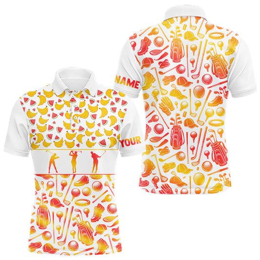 Maxcorners Funny Watermelon Banana Womens Golf Polo Shirts Custom Name Neon Print, Golf Shirt For Women