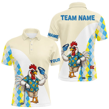 Maxcorners Funny Rooster Hawaiian Mens Golf Polo Shirt, Argyle Golf Shirt For Men, Golf Lover Gift Shirt LM1705
