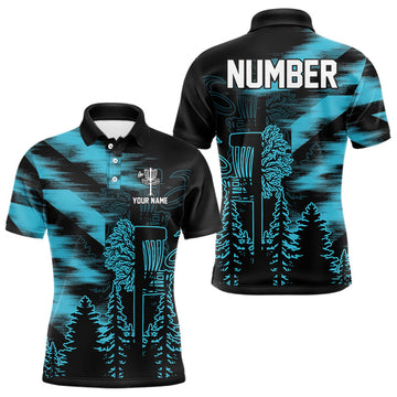 Maxcorners Mens Disc Golf Polo Shirt Custom Name Blue Disc Golf Basket, Personalized Disc Golf Shirts LM1904