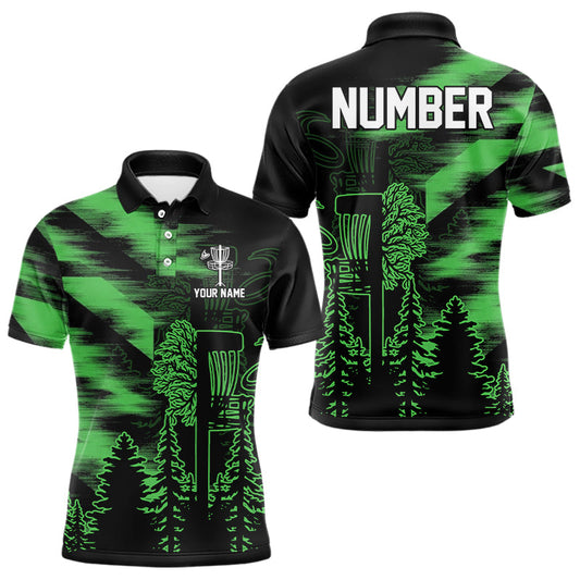 Maxcorners Mens Disc Golf Polo Shirt Custom Name Green Disc Golf Basket, Personalized Disc Golf Shirts LM1904