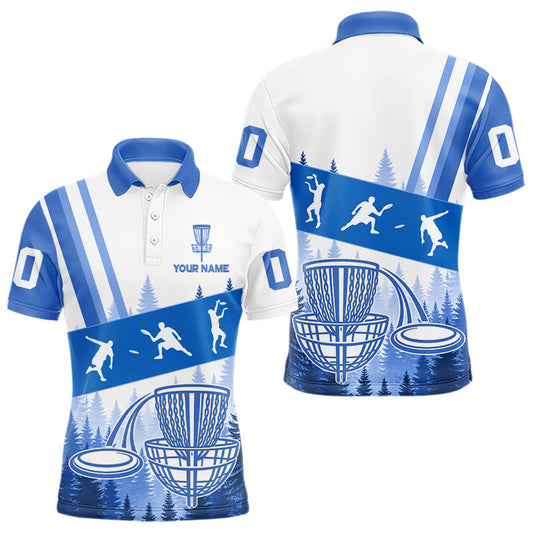 Maxcorners Mens Disc Golf Polo Shirts Blue Camo Custom Name Disc Golf Team Shirts, Disc Golf Gifts LM1904
