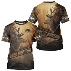 Maxcorners Brown Camo Deer Hunting All Over Printing Shirt with Big Buck - Hunting Clothes for Men LM2608