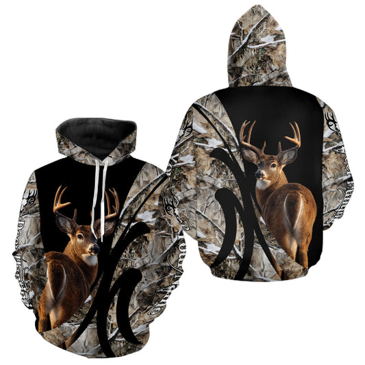Maxcorners Personalized Whitetail Deer Hunting 3D All Over Printed Hoodie Winter Camo Long Sleeve for Men, Women