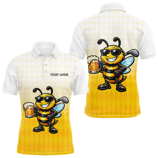 Maxcorners Funny Bee Golf Polo Shirt For Men, Cute Bee With Beer Print Shirt, Sporty Animal Golf Gift LM2704