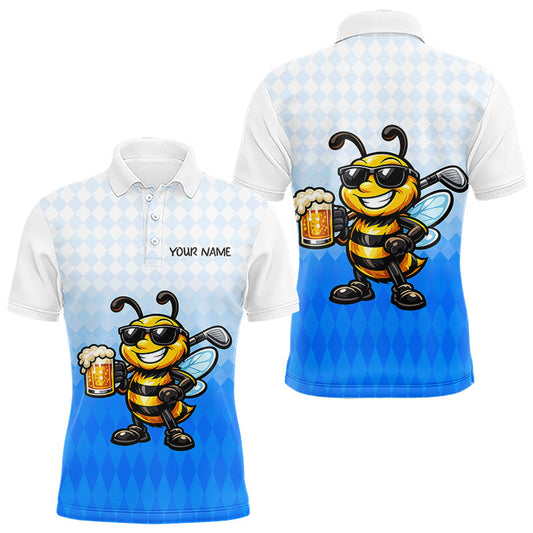 Maxcorners Funny Bee Golf Polo Shirt For Men, Cute Bee With Beer Print Shirt, Sporty Animal Golf Gifts LM2704