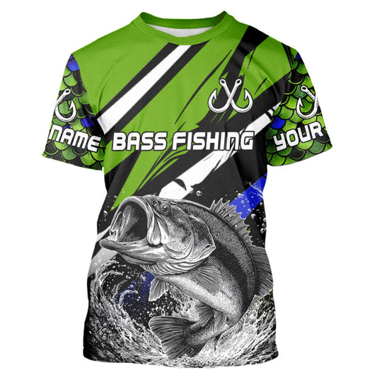 Maxcorners Personalized Green Fish Scale Bass Fishing Jumping Jersey, Custom Performance Bass Shirt LM2512