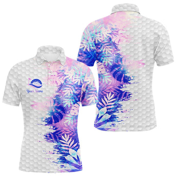 Maxcorners Mens Golf Polo Shirts Custom Hologram Tropical Leaves Golf Shirts, Mens Golf Tops LM2603