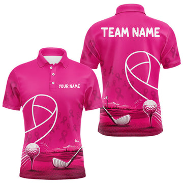Maxcorners Breast Cancer Pink Ribbon Mens Golf Polo Shirts Custom Golf Shirts For Men Golfing Gifts LM1005