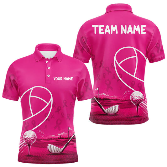 Maxcorners Breast Cancer Pink Ribbon Mens Golf Polo Shirts Custom Golf Shirts For Men Golfing Gifts LM1005