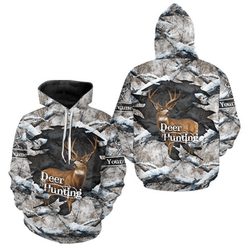 Maxcorners Whitetail Deer Hunting Shirts Custom Name Snow Camo, Deer Season Hunting Clothes For Men LM1411