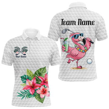 Maxcorners Golf Polo Shirts For Men Funny Flamingo Golf Ball Pattern Custom Name, Golf Gifts