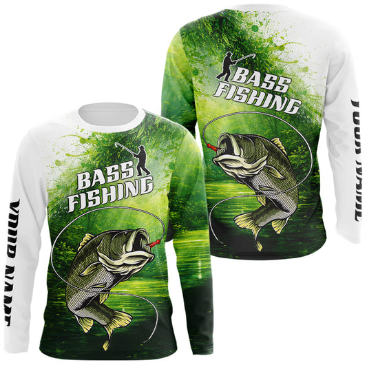 Maxcorners Personalized Bass Fishing Hood Green Camo Custom Name Tournament Bass Fishing Shirts LM1501