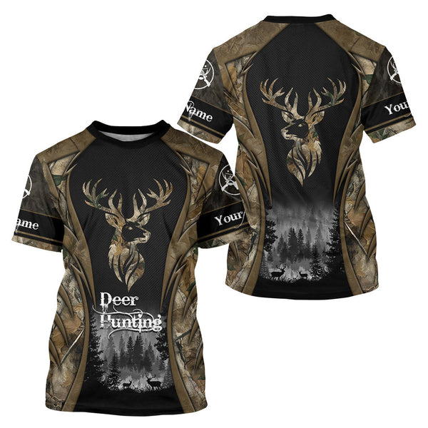 Maxcorners Brown Camo Deer Hunting 3D Prints Custom Name Shirts, Deer Hunting Clothes, Hunting Gifts LM1109