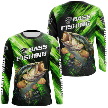Maxcorners Green Camo Largemouth Bass Fishing Jersey For Men, Bass Fishing Performance Shirts Personalized Gifts LM1501