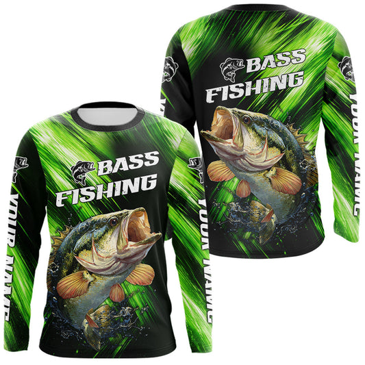 Maxcorners Green Camo Largemouth Bass Fishing Jersey For Men, Bass Fishing Performance Shirts Personalized Gifts LM1501