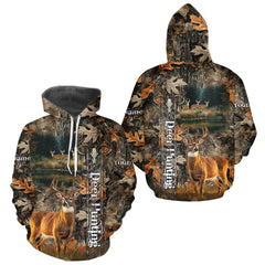 Maxcorners Whitetail Deer Hunting Custom Name Camo Shirt, Hunting Hoodie Camouflage Deer Shirts