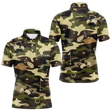 Maxcorners Green Camo Mens Golf Polo Shirts Custom Golf Attire For Men, Personalized Golfer Gifts LM1904