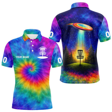 Maxcorners Mens Disc Golf Polo Shirts with Colorful Tie Dye Background Custom Disc Golf Team Shirt, Disc Golf Gift LM2704