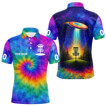 Maxcorners Mens Disc Golf Polo Shirts with Colorful Tie Dye Background Custom Disc Golf Team Shirt, Disc Golf Gift LM1904