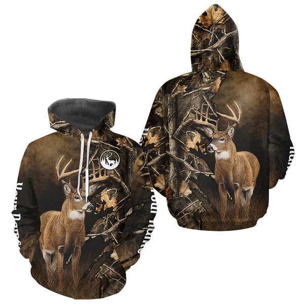 Maxcorners Deer Hunting Brown Camouflage Custom Name 3D Printing Shirt for Men, Deer Hunting Gifts LM2509