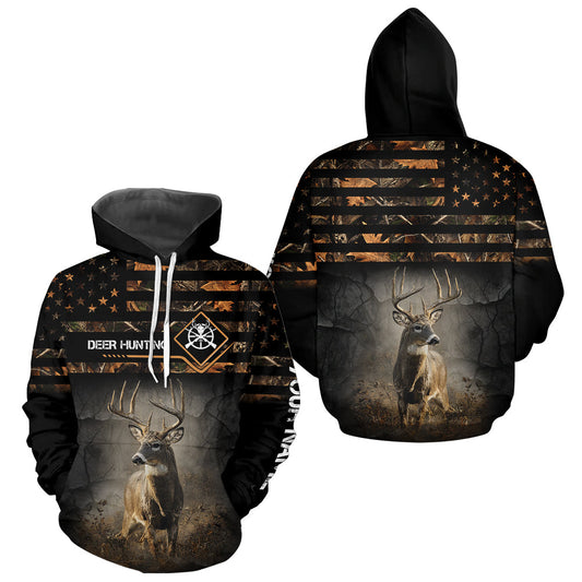 Maxcorners Deer Hunting Orange Camo US Flag All Over Print Custom Name, Hunting Gifts for Men LM3010