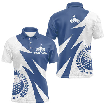 Maxcorners Mens Golf Polo Shirts Custom Name Navy Blue And White Golf Shirt, Golf Attire LM2704
