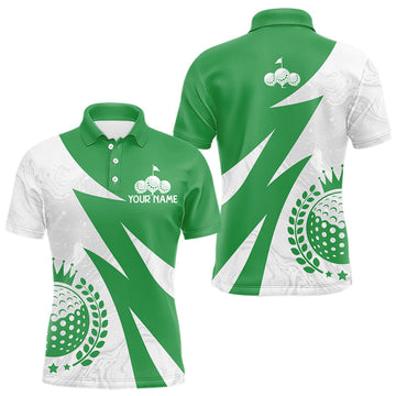 Maxcorners Mens Golf Polo Shirts Custom Name Green And White Golf Shirt, Golf Attire LM2704