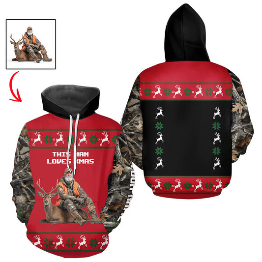 Maxcorners The Season Gifts For Deer Hunting Lovers Hunters Personalized Photo Ugly Hunting Christmas Shirt LM2711