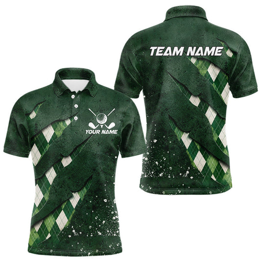 Maxcorners Green Argyle Plaid Pattern Mens Golf Polo Shirts Custom Golf Attire For Men, Golf Team Shirt