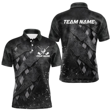 Maxcorners Gray Argyle Plaid Pattern Mens Golf Polo Shirts Custom Golf Attire For Men, Golf Team Shirt