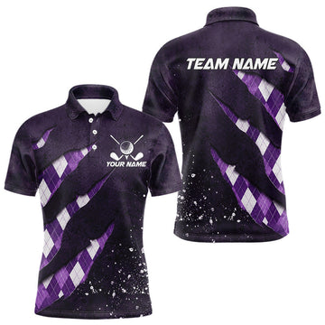 Maxcorners Purple Argyle Plaid Pattern Mens Golf Polo Shirts Custom Golf Attire For Men, Golf Team Shirt LM0106
