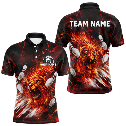 Maxcorners Red Flame Lion Custom Men Bowling Quarter Zip Shirts Bowling League Shirts Bowling Team Jerseys