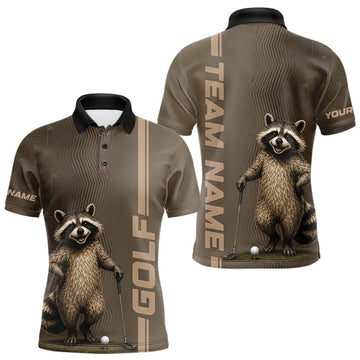 Maxcorners Personalized Funny Brown Raccoon Custom Name Polo Golf Shirt For Mens, Golfer Gifts LM0607
