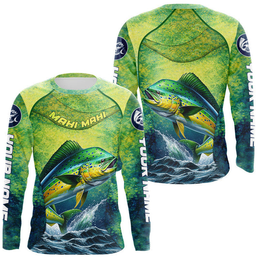Maxcorners Custom Mahi Mahi Fishing Shirts For Team, Custom Saltwater Fishing Shirts|Green LM1203
