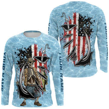 Maxcorners Custom Bass Fishing Long Sleeve American Flag Fish Reaper Fishing Shirts, Bass Fishing Jerseys LM1705