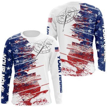 Maxcorners Personalized Patriotic Fishing Team Shirts, American Flag Long Sleeve Fishing Shirts LM1203
