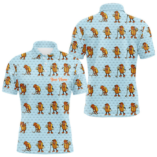 Maxcorners Funny Hotdog Mens Golf Polo Shirt, Custom Sausage Print Golf Polo, Golf Shirts For Team