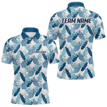 Maxcorners Custom White Blue Tropical Golf Ball Pattern Mens Polo Golf Shirts, Golf Gifts For Team
