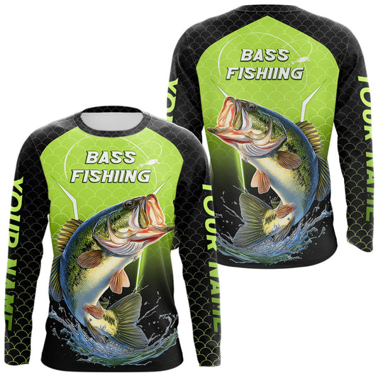 Maxcorners Custom Fish Scale Largemouth Bass Fishing Custom Name UV Fishing Shirts For Men, Bass Fishing Shirts LM1501