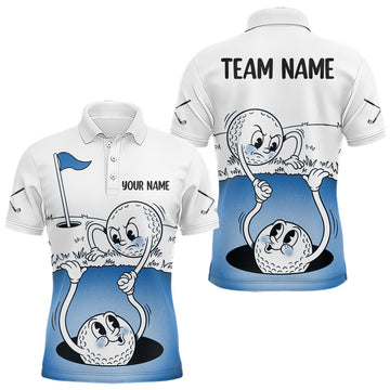 Maxcorners Blue Funny Golf Rescue Team Polo Shirt Custom Name, Golf Ball Cartoon Polo, White Golf Shirt LM1104