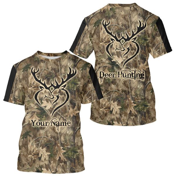 Maxcorners Deer Hunting Camouflage Customize Name 3D All Over Printed Shirts Hunting Outfits for Hunters LM1109