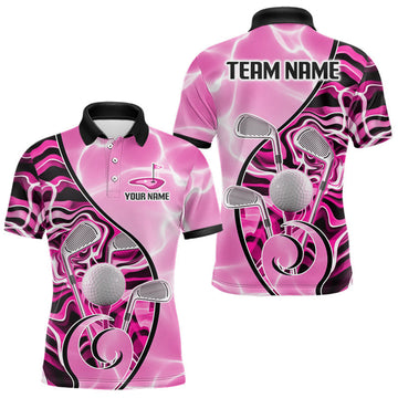 Maxcorners Mens Golf Polo Shirt Holographic Marble Golf Pattern For Team, Golf Attire For Men | Pink LM1705