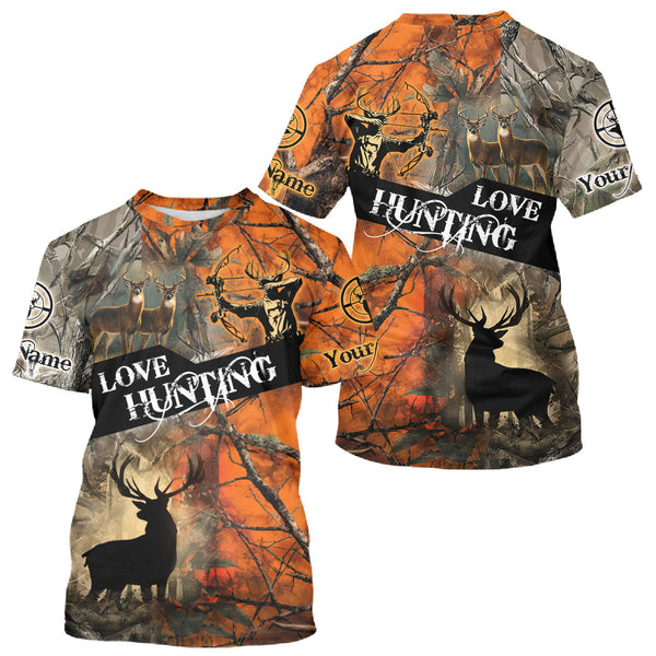Maxcorners Personalized Deer Hunting Shirt 3D All Over Print Orange Camo Hunting Clothes LM1109
