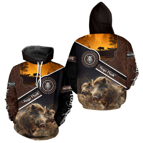 Maxcorners Wild Boar Hunting Leather Pattern Custom Name 3D All Over Printed Shirts Personalized Boar Shirt LM2509