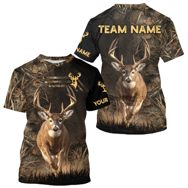 Maxcorners Custom Brown Camo with US Flag Deer Hunting Shirts for Men, Deer Hunting Clothes, Hunting Gifts LM2608