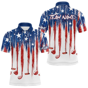 Maxcorners Personalized American Flag Golf White Mens Golf Polo Shirts Custom Name Golf Gifts For Men LM2704